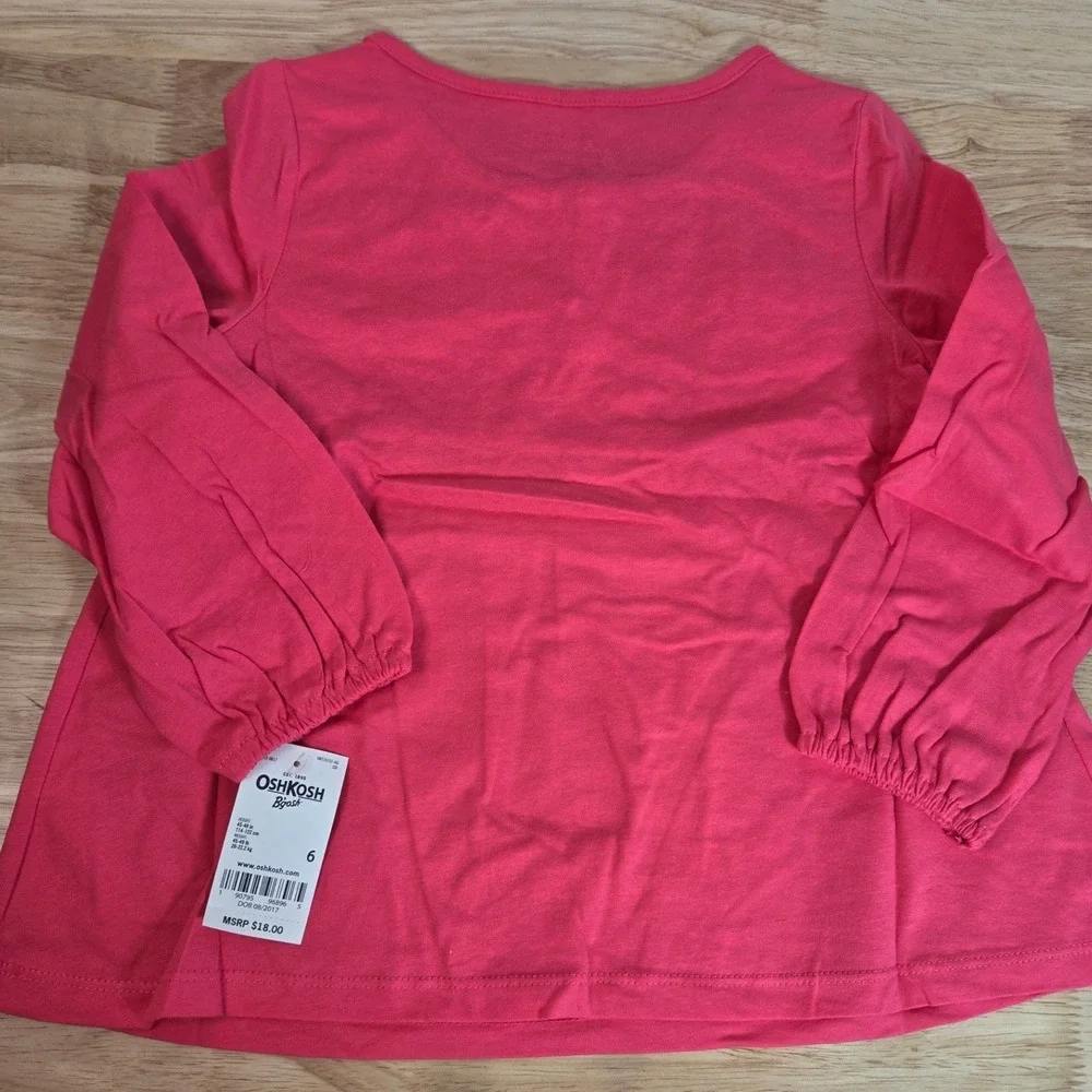 OshKosh Bgosh Girls Pink Eyelet Lace Yoke Long Sleeve Top Size 6 NWT